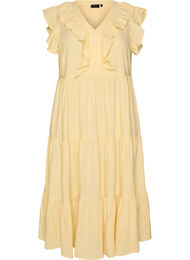 Ermel&oslash;s midikjole i lin og viskose med volanger, Gul