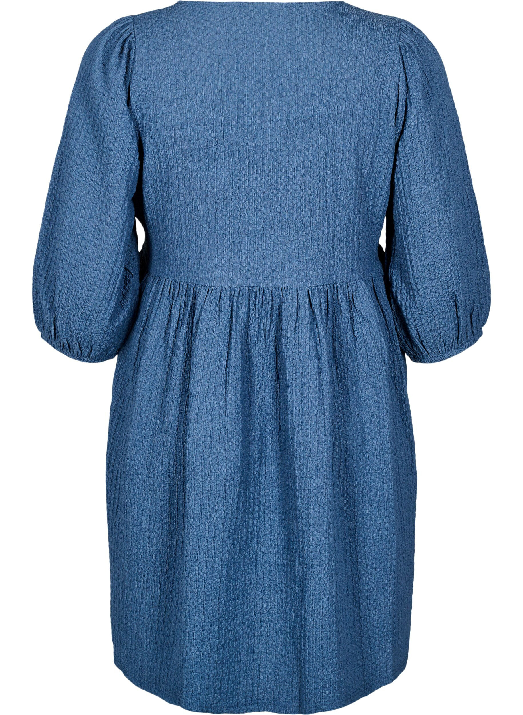 Zizzi FLASH - Kort kjole med tekstur og 3/4 ermer, Sargasso Sea, Packshot image number 1