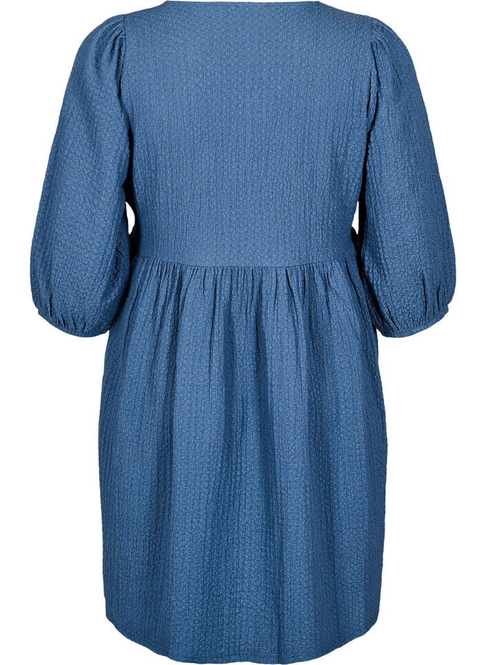 FLASH - Kort kjole med tekstur og 3/4 ermer, Sargasso Sea, Packshot image number 1