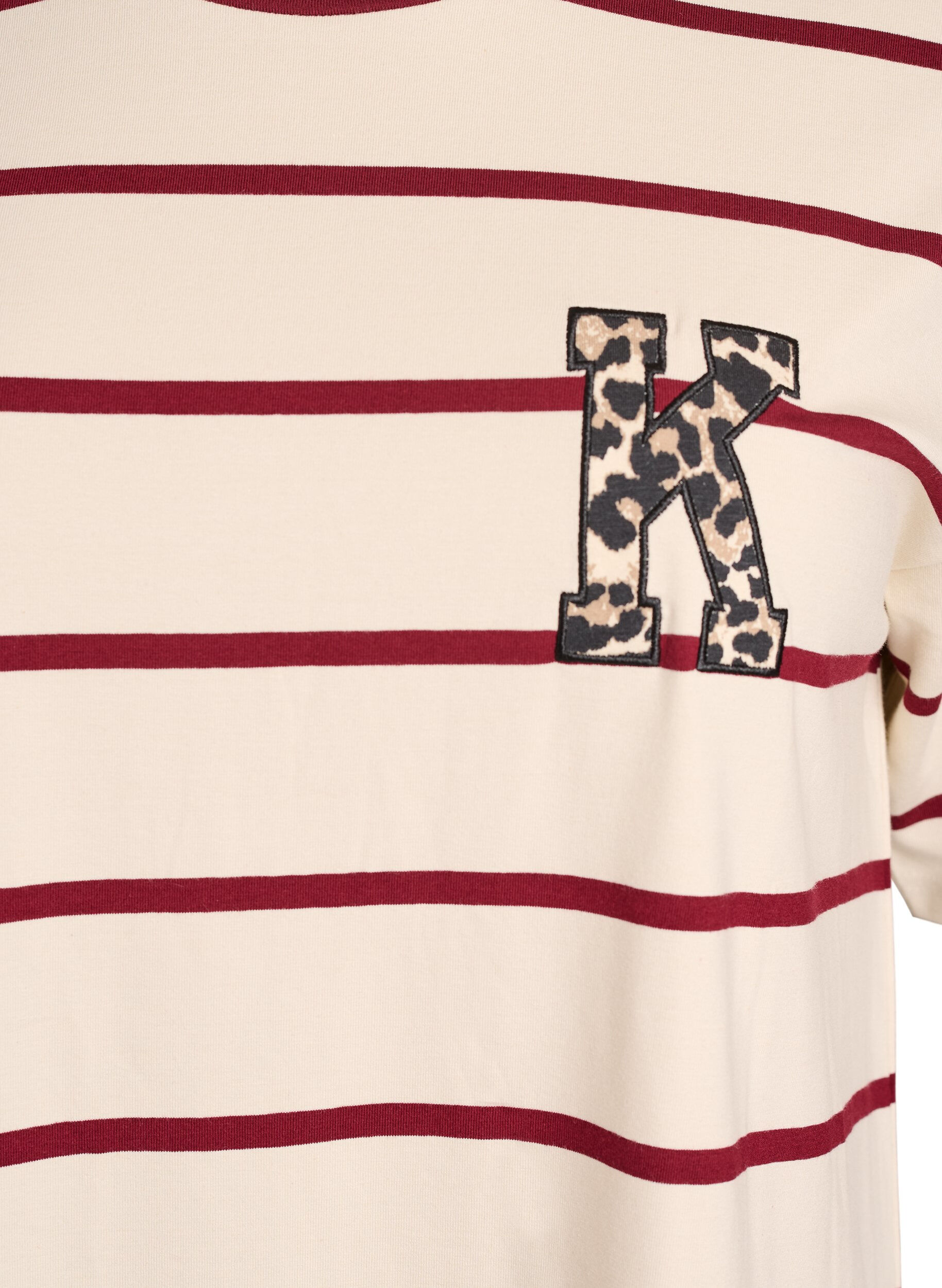 Zizzi T-skjorte med striper og leoparddetalj, Beige, Packshot image number 2