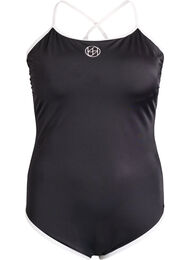 Sportsbadedrakt med kontrastkant og kryssende stropper, Svart