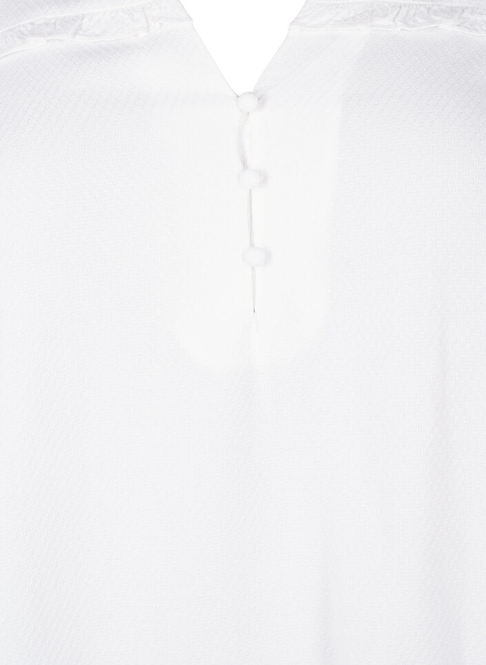 Viskosebluse med vaffelsøm og rysjedetaljer, Bright White, Packshot image number 2