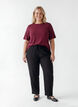 Vevet bluse med korte ermer og rund hals, R&oslash;d, Model image number 1