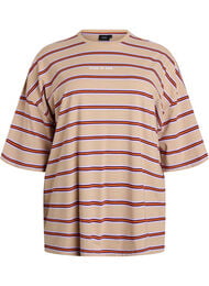 Oversized T-skjorte med striper og 1/2 ermer, Beige