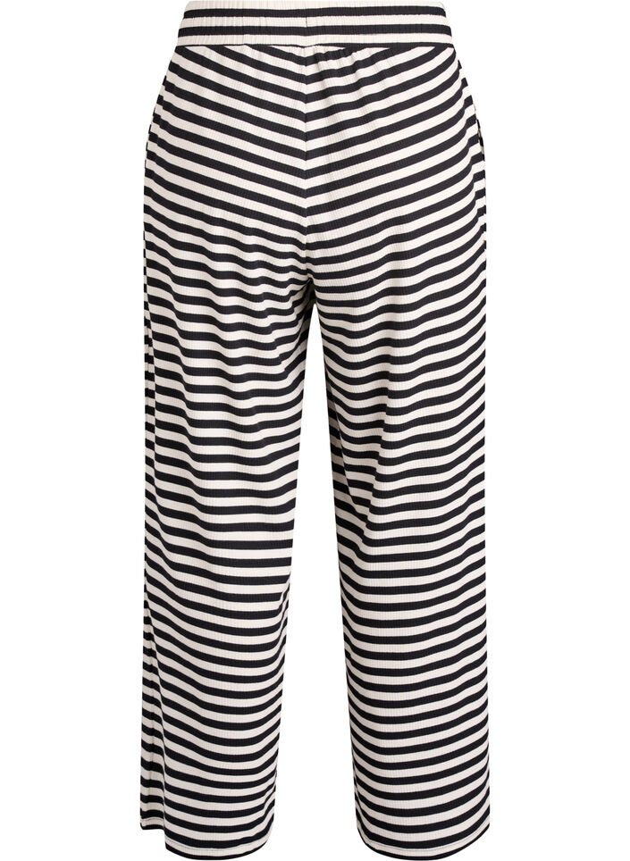 Stripete pyjamasbukser med h&oslash;y midje og vide ben, Svart, Packshot image number 1