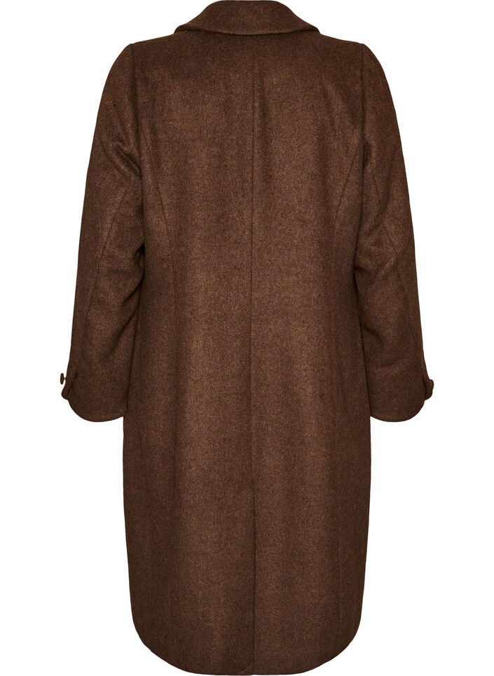 Ullblandet k&aring;pe med slag og knapper, Brun, Packshot image number 1