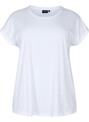Kortermet T-skjorte i bomullsblanding, Bright White, Packshot image number 0