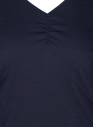 Langermet bluse med ribbet struktur og V-hals, Night Sky, Packshot image number 2