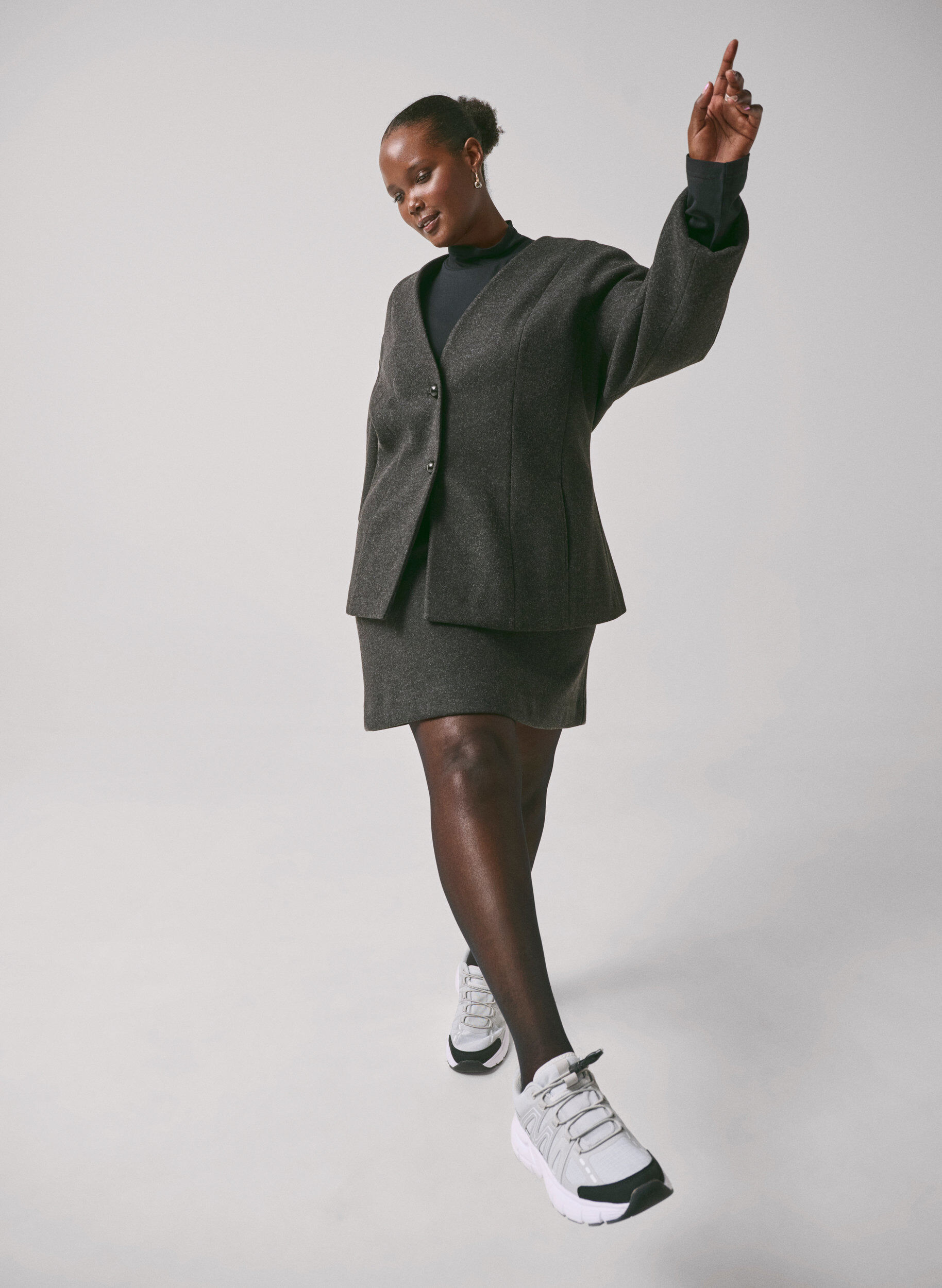 Zizzi Kort skj&oslash;rt med A-utskj&aelig;ring, Dark Grey Melange, Image image number 0