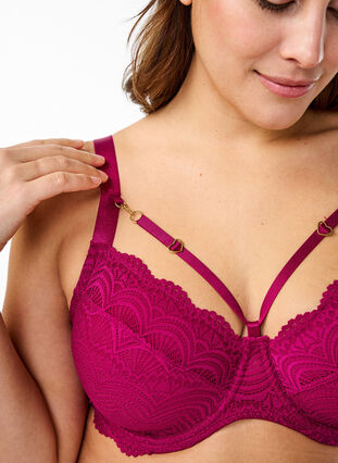 Zizzi Heldekkende BH med blonder og stringdetaljer, Boysenberry, Model image number 2