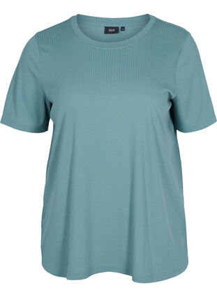 Kortermet T-skjorte i et ribbet materiale, Goblin Blue, Packshot image number 0
