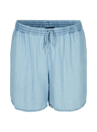 Løse shorts med knyting og lommer, Light blue denim, Packshot image number 0