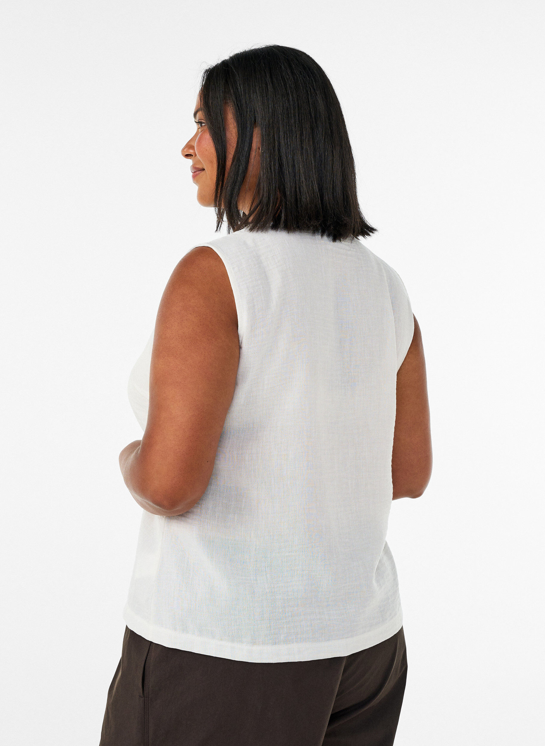 ZizziErmel&oslash;s vest med V-hals og knapper, Vanilje, Model image number 2