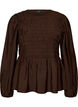 Bluse med smock og lange ermer, Brun, Packshot image number 0