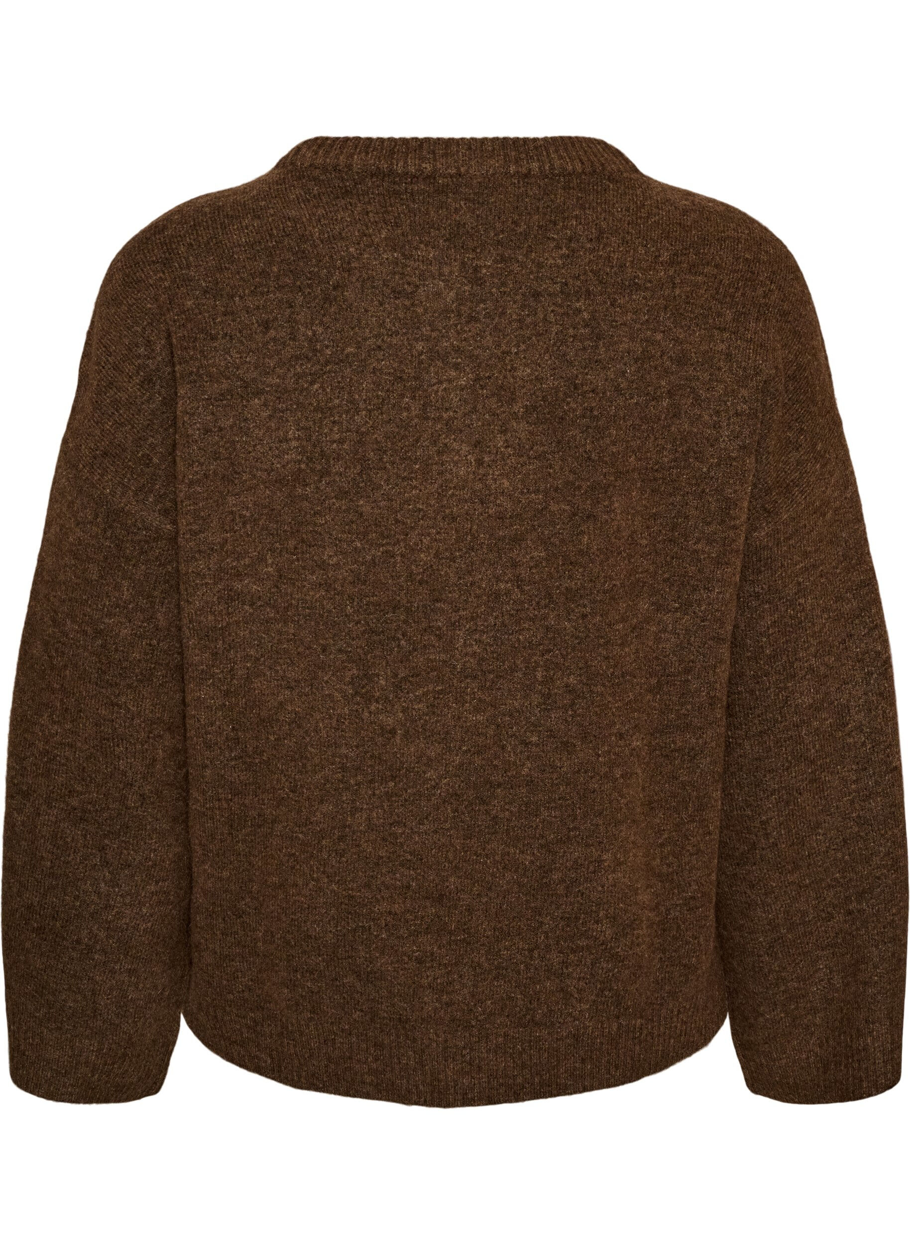 ZizziL&oslash;s strikkebluse med alpakka og ull, Brun, Packshot image number 1