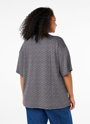 Zizzi Oversize bluse med mønster, Blå, Model image number 2