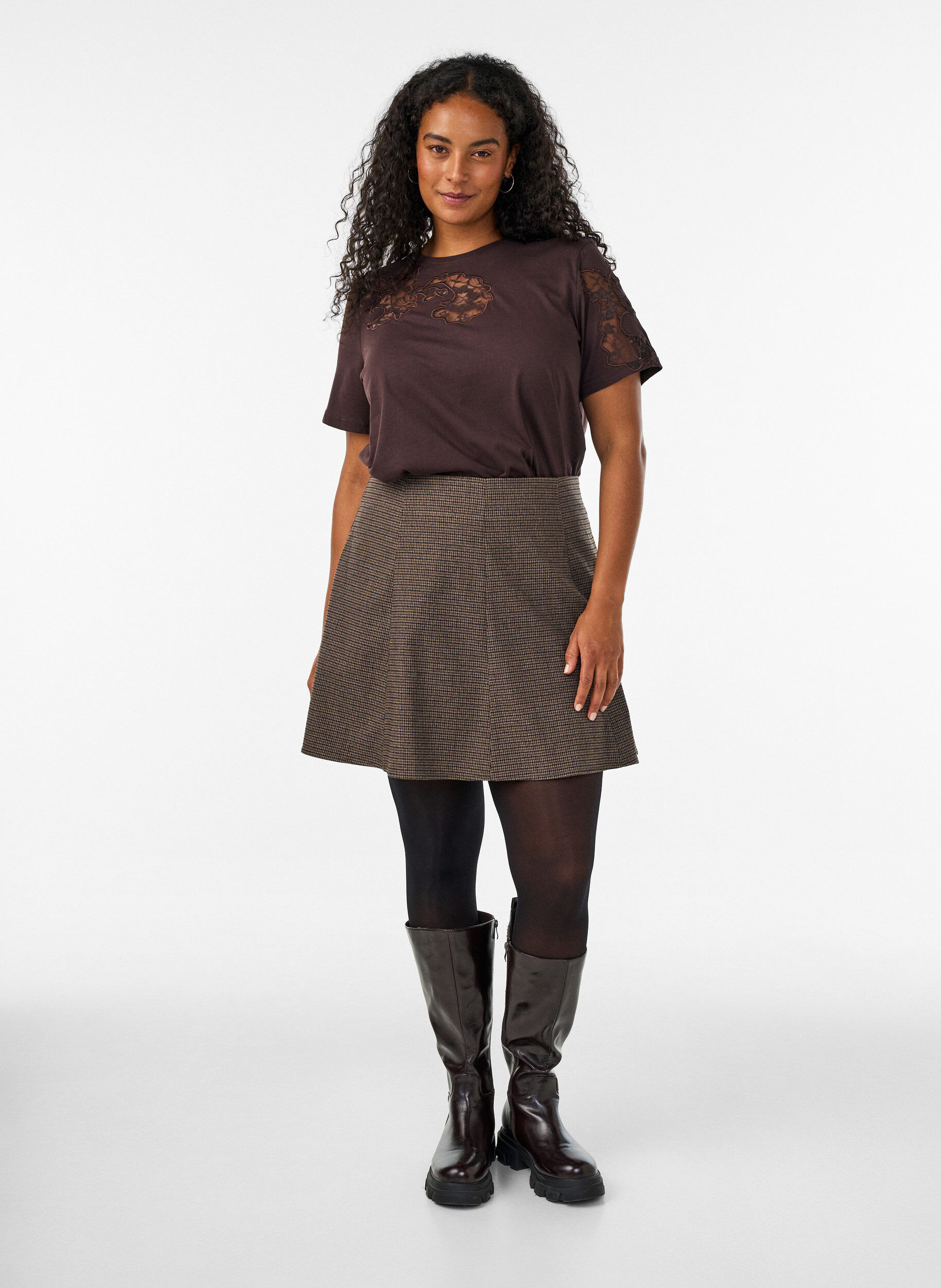 ZizziLiten A-line skj&oslash;rt, Brun, Model image number 1