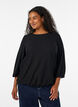 Bluse med tekstur og 3/4 ermer, Svart, Model image number 0
