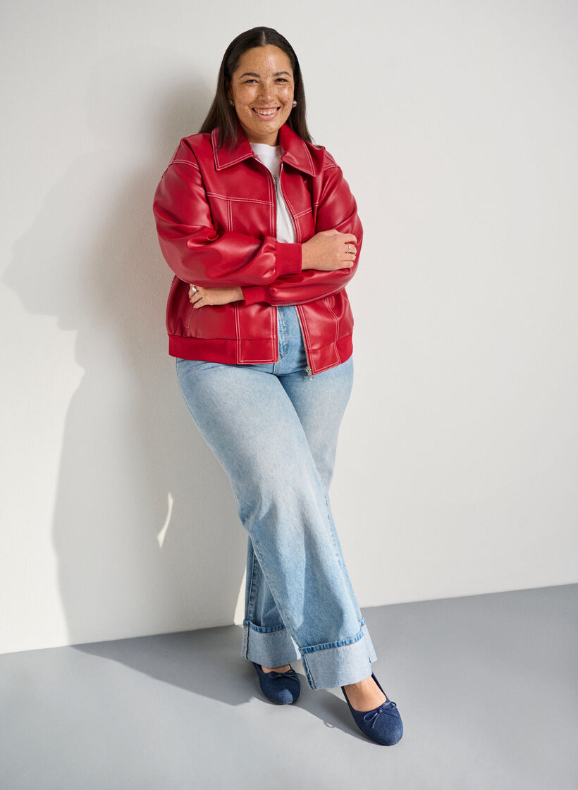 Wide fit - Denim ballerina med sløyfe, Dark Blue Denim, Image