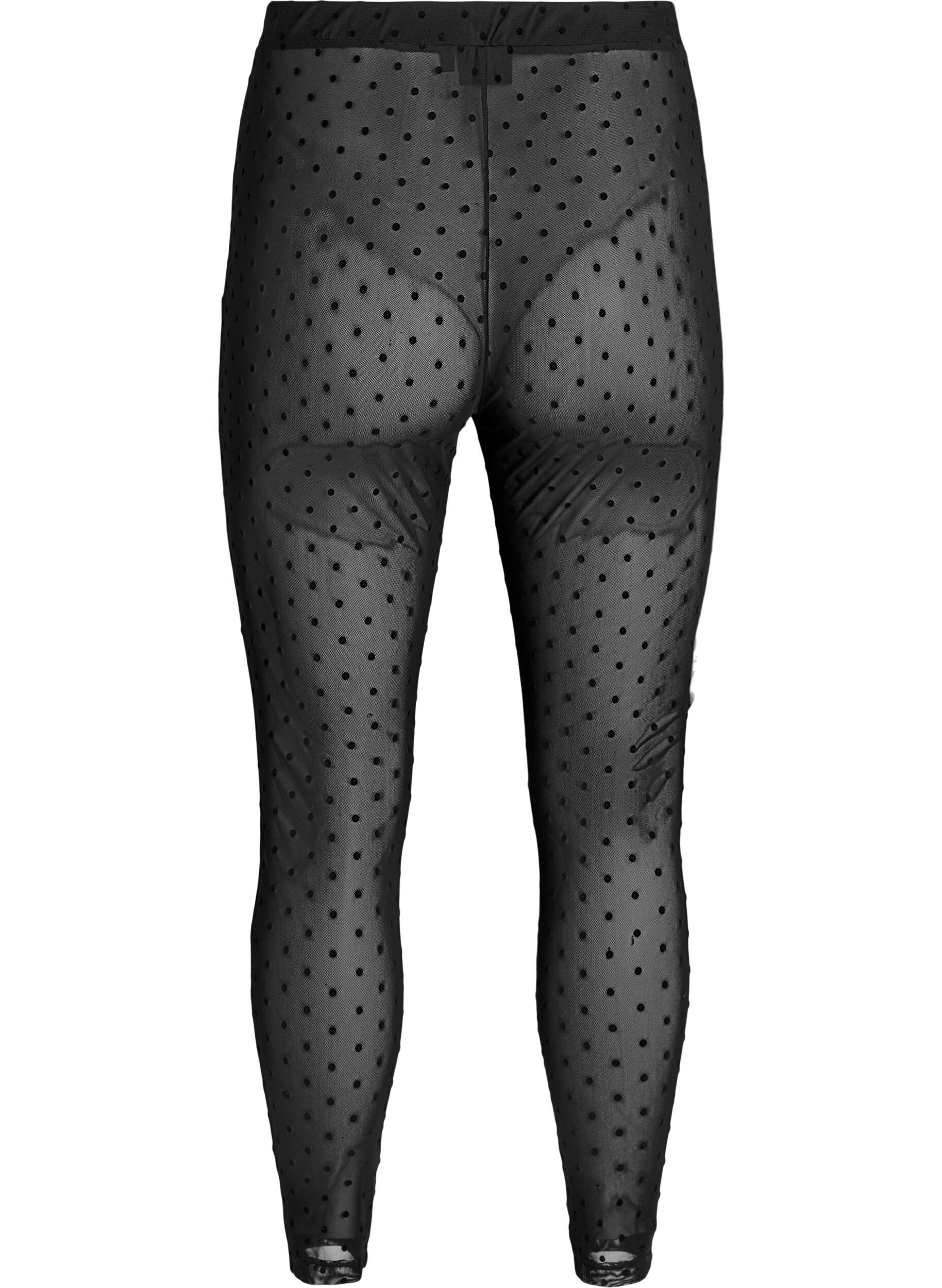 Zizzi Mesh-leggings med velurdotter, Svart, Packshot image number 1