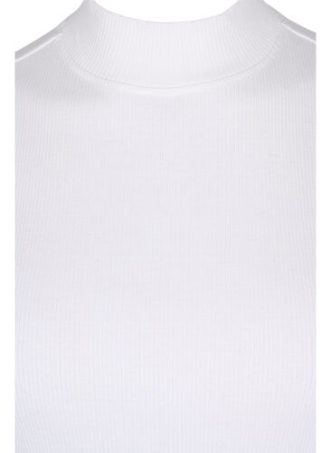 Høyhalset topp i bomull med ribbet struktur, Bright White, Packshot image number 2