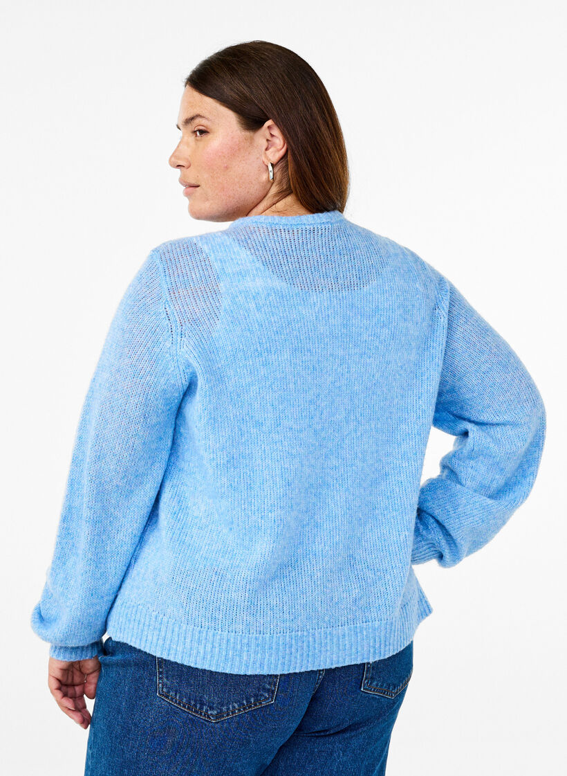 Strikket cardigan med ull og knapper, Della R. Blue Mel., Model image number 1