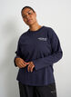 Langermet jerseybluse med teksttrykk, Bl&aring;, Model image number 0
