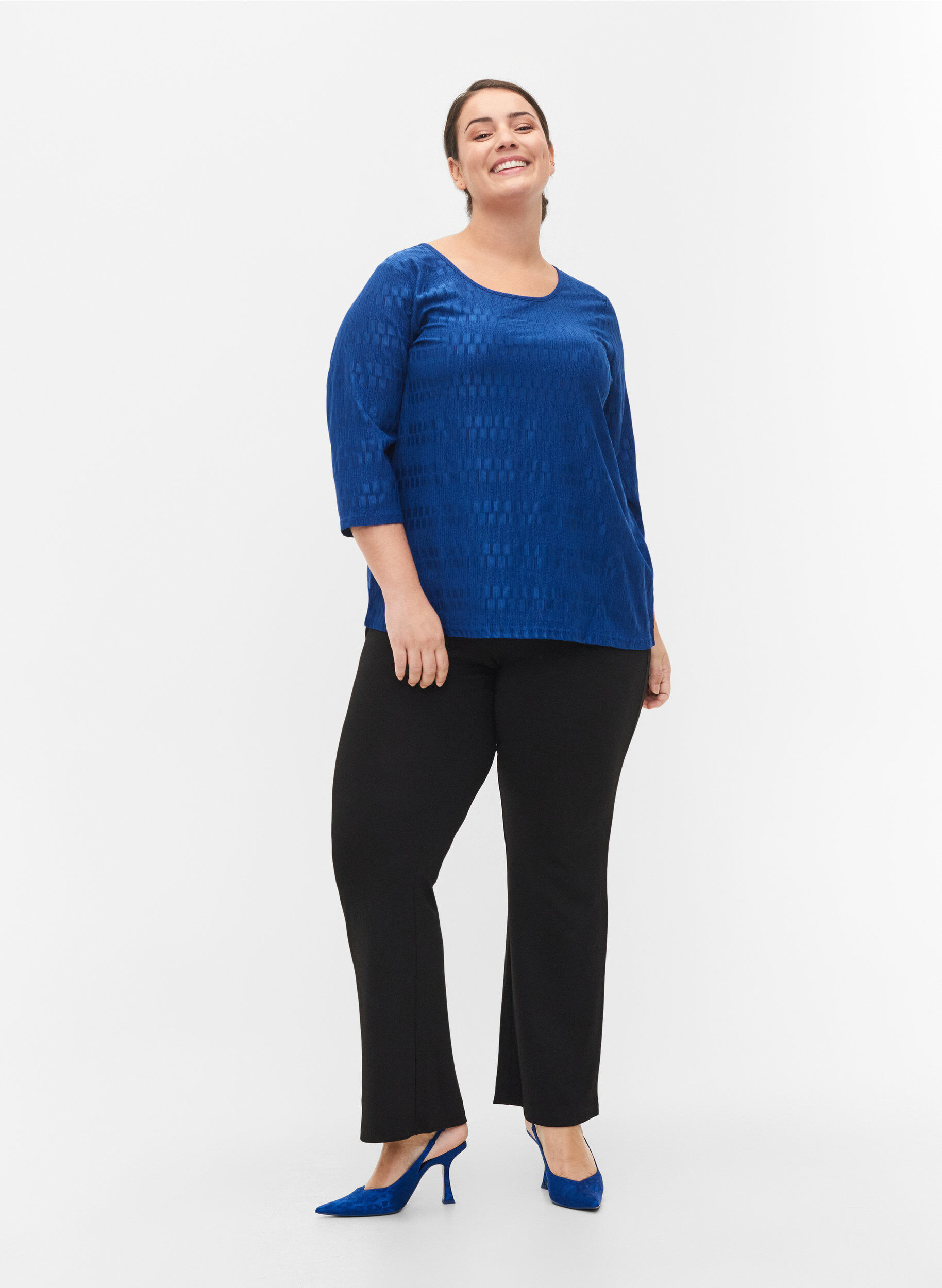 Zizzi M&oslash;nstrete bluse med 3/4-ermer, Surf the web, Model image number 2