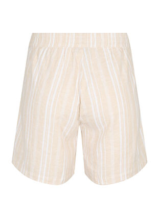 Zizzi Stripete shorts i en blanding av lin og viskose, Beige, Packshot image number 1