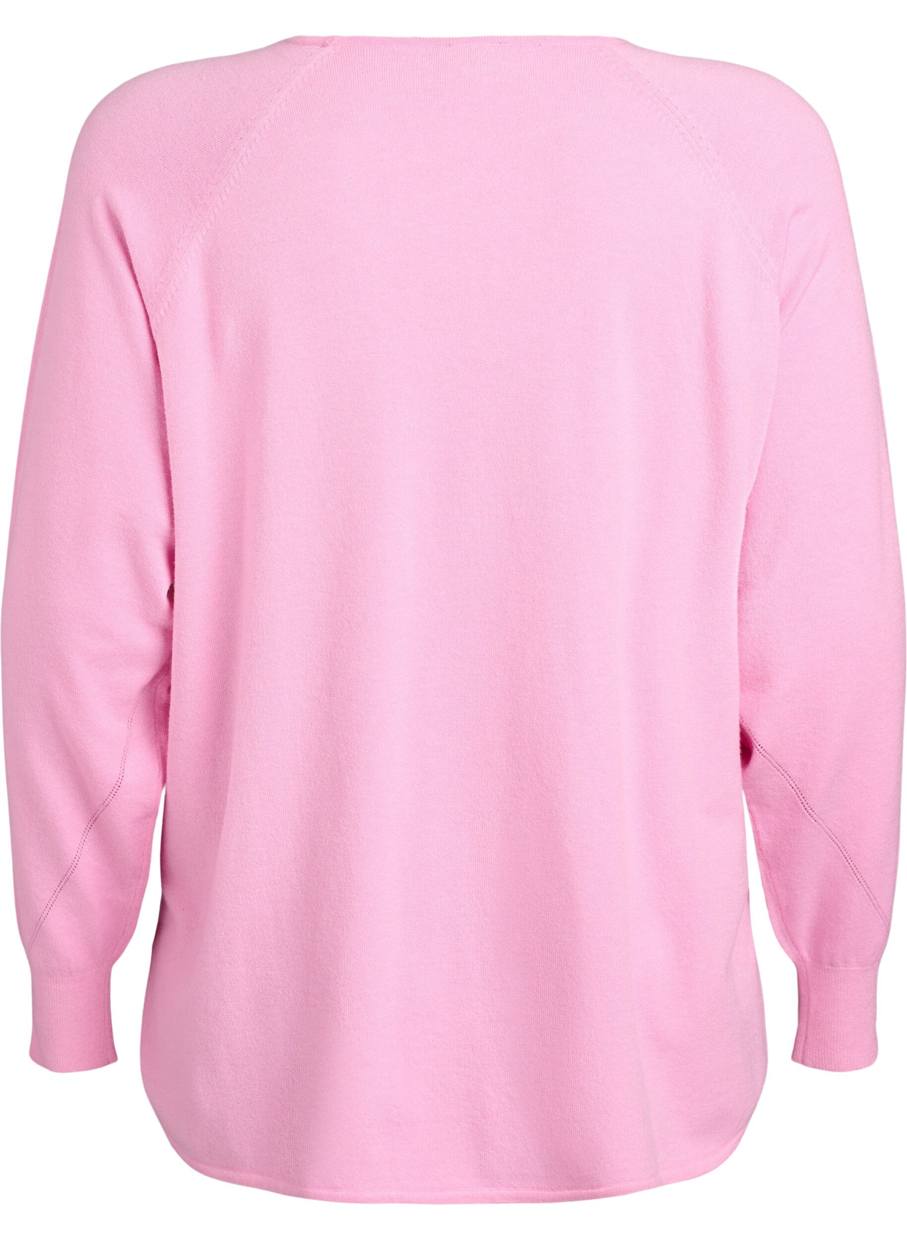 ZizziStrikkebluse med rund hals og strikket m&oslash;nster, Rosa, Packshot image number 1