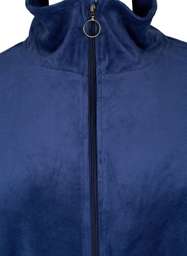 Velour morgenkåpe med glidelås, Peacoat, Packshot image number 2