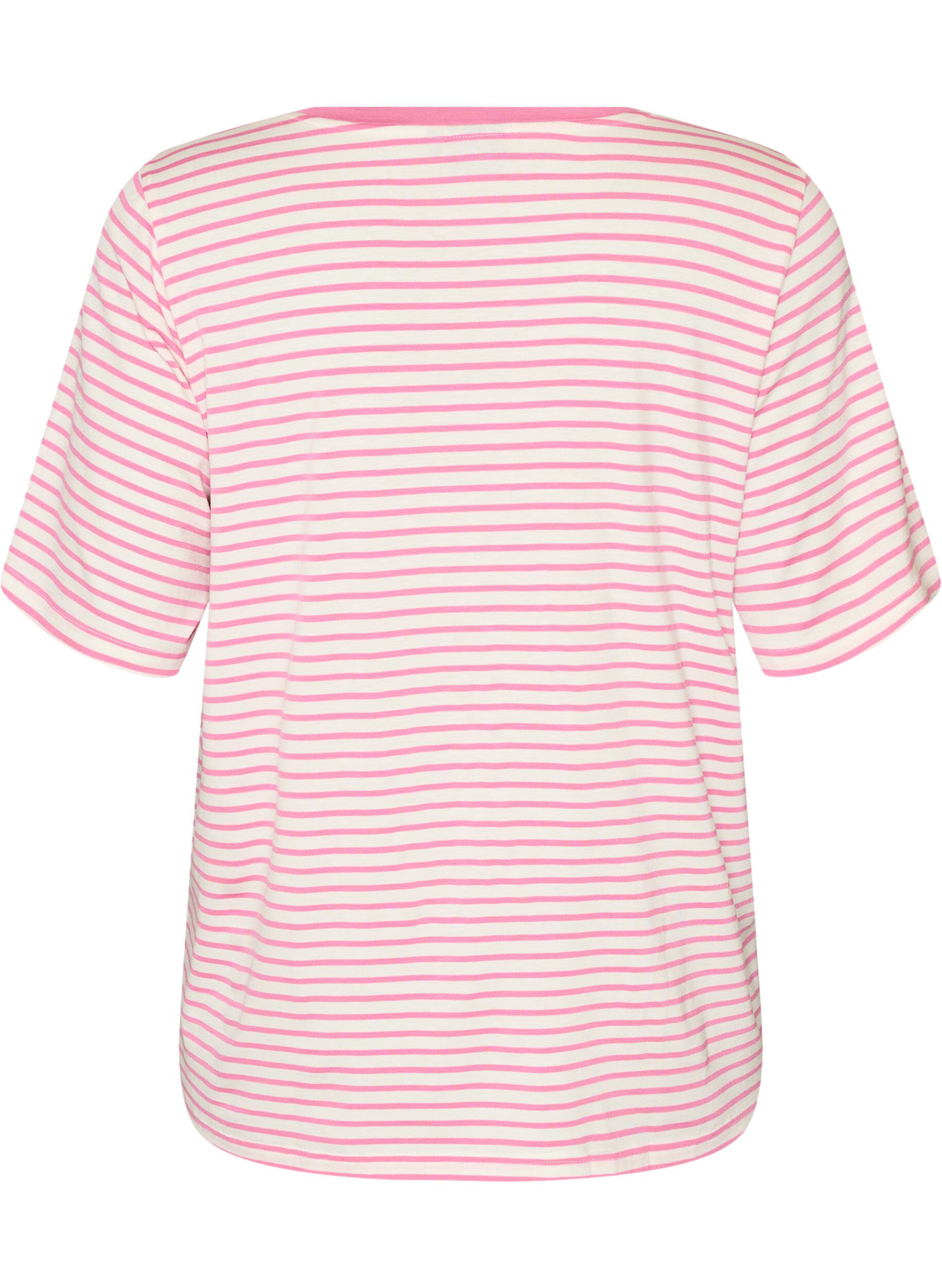 ZizziT-skjorte med TENCEL&trade; Lyocell og striper, Rosa, Packshot image number 1