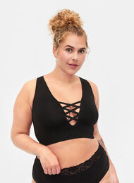 Sømløs BH med streng-detaljer, Black, Model