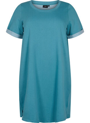 Kjole med korte ermer og splitt, Brittany Blue, Packshot image number 0