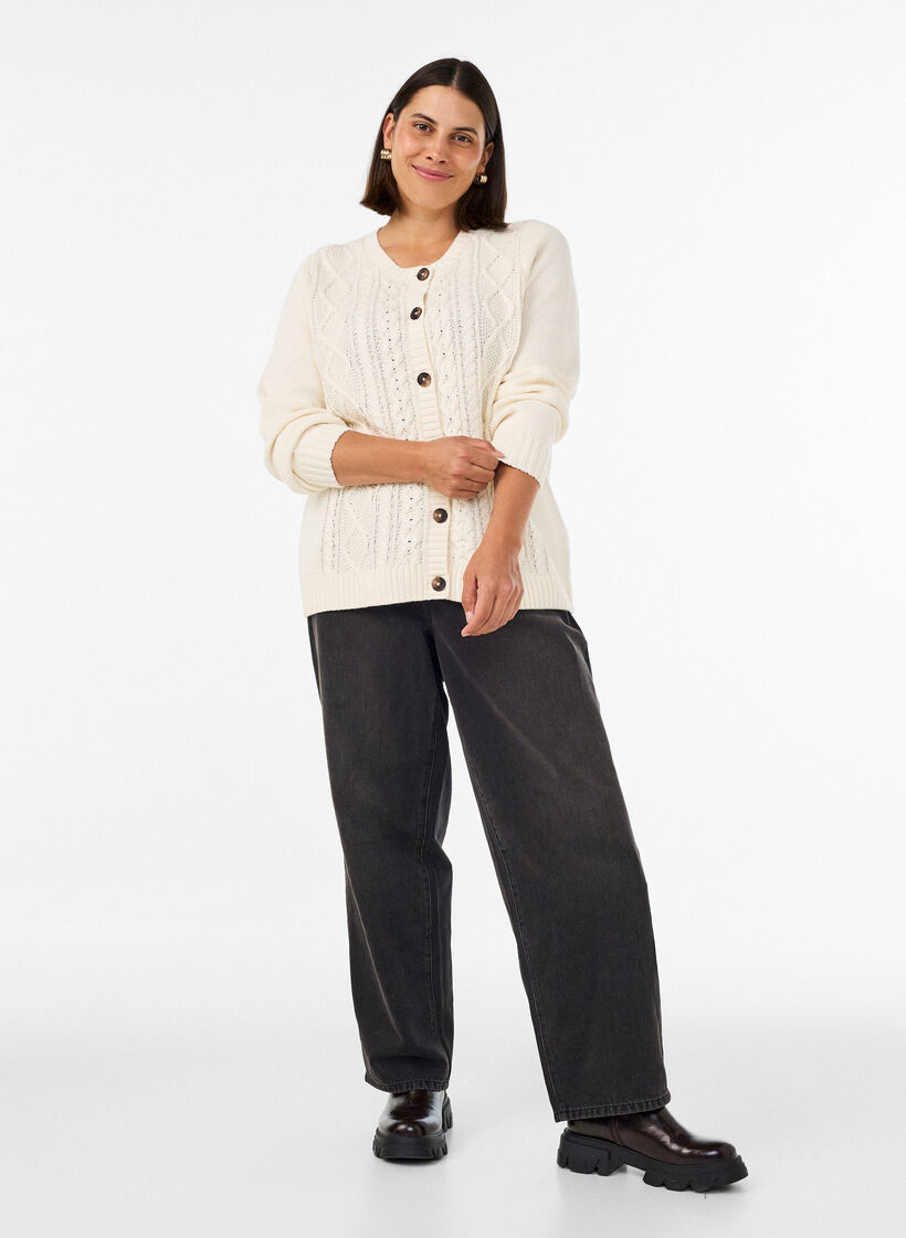 Cardigan med flettestrikket m&oslash;nster, Vanilje, Model image number 1
