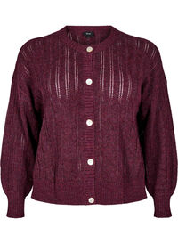 Strikket cardigan med åpent mønster, Mørk Bordeaux Strikket cardigan med åpent mønster