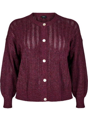 Zizzi Strikket cardigan med åpent mønster, Fig Mel., Packshot image number 0