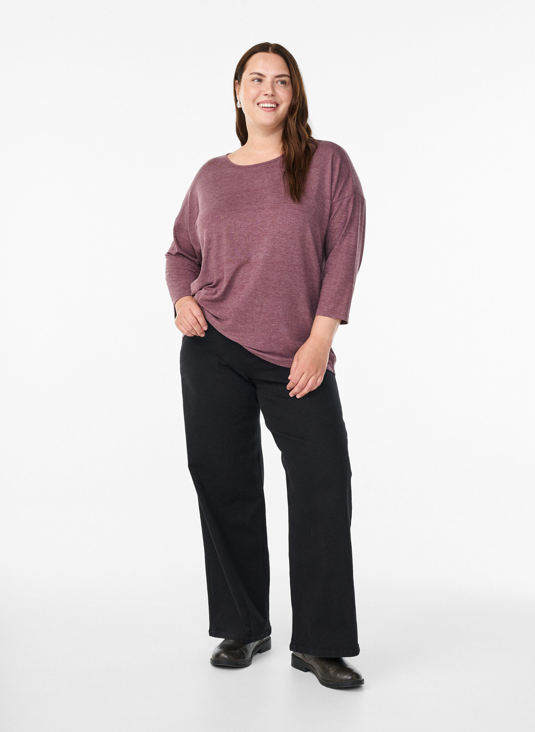 Zizzi Jersey bluse med 3/4 ermer, R&oslash;d, Model image number 1