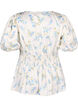 Blomstret satengbluse med puffermer, Off White Blue Fl., Packshot image number 1