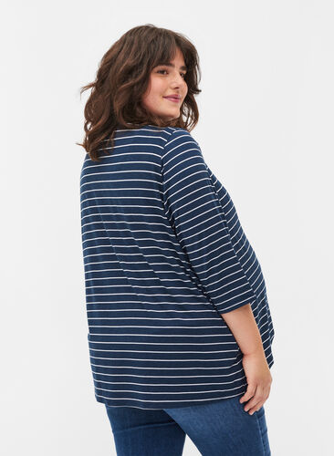 Stripete bluse til gravide med 3/4-ermer, Blue Stripe , Model image number 1