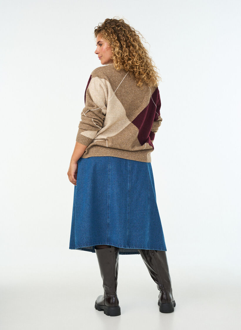 A-formet denimskj&oslash;rt med b&oslash;lgete knappestolpe, Bl&aring;, Model image number 1