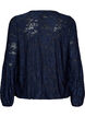 Gjennomsiktig bluse med blomstertekstur og lange ermer, Bl&aring;, Packshot image number 1