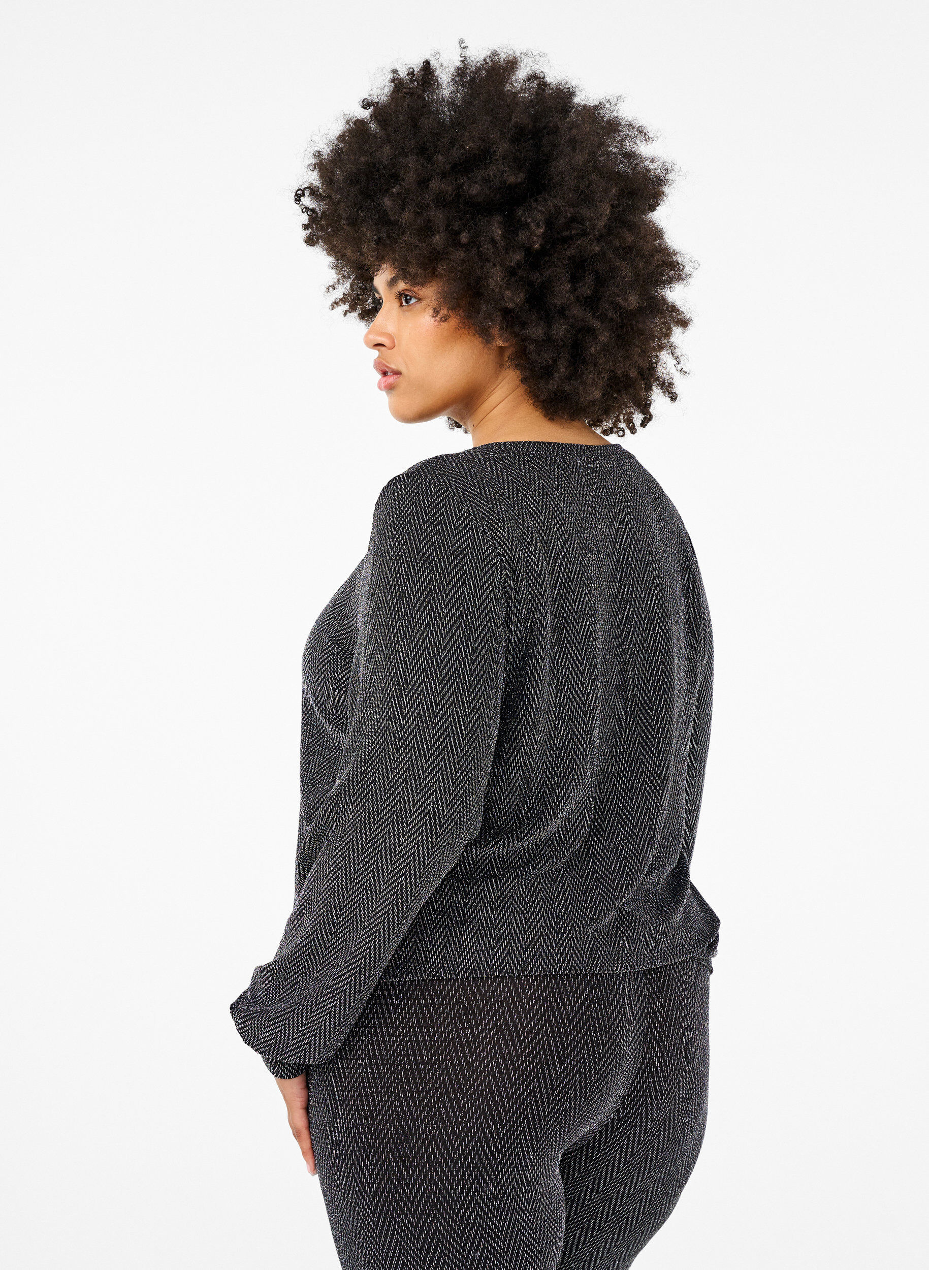 Zizzi Bluse med shimmer m&oslash;nster, Silver ZigZagShimmer, Model image number 1