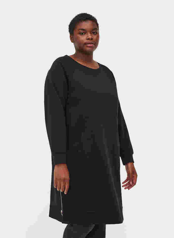 Kjole med lommer og splitt, Black, Model image number 0