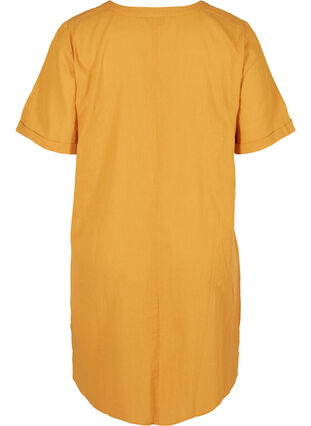 Kortermet kjole i bomullsmiks med lin, Honey Mustard, Packshot image number 1