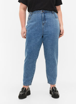 Cropped Mille jeans med høyt liv, Light blue denim, Model image number 2