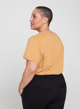 T-skjorte i bomull med V-hals og trykk foran, Apple Cinnamon, Model image number 1
