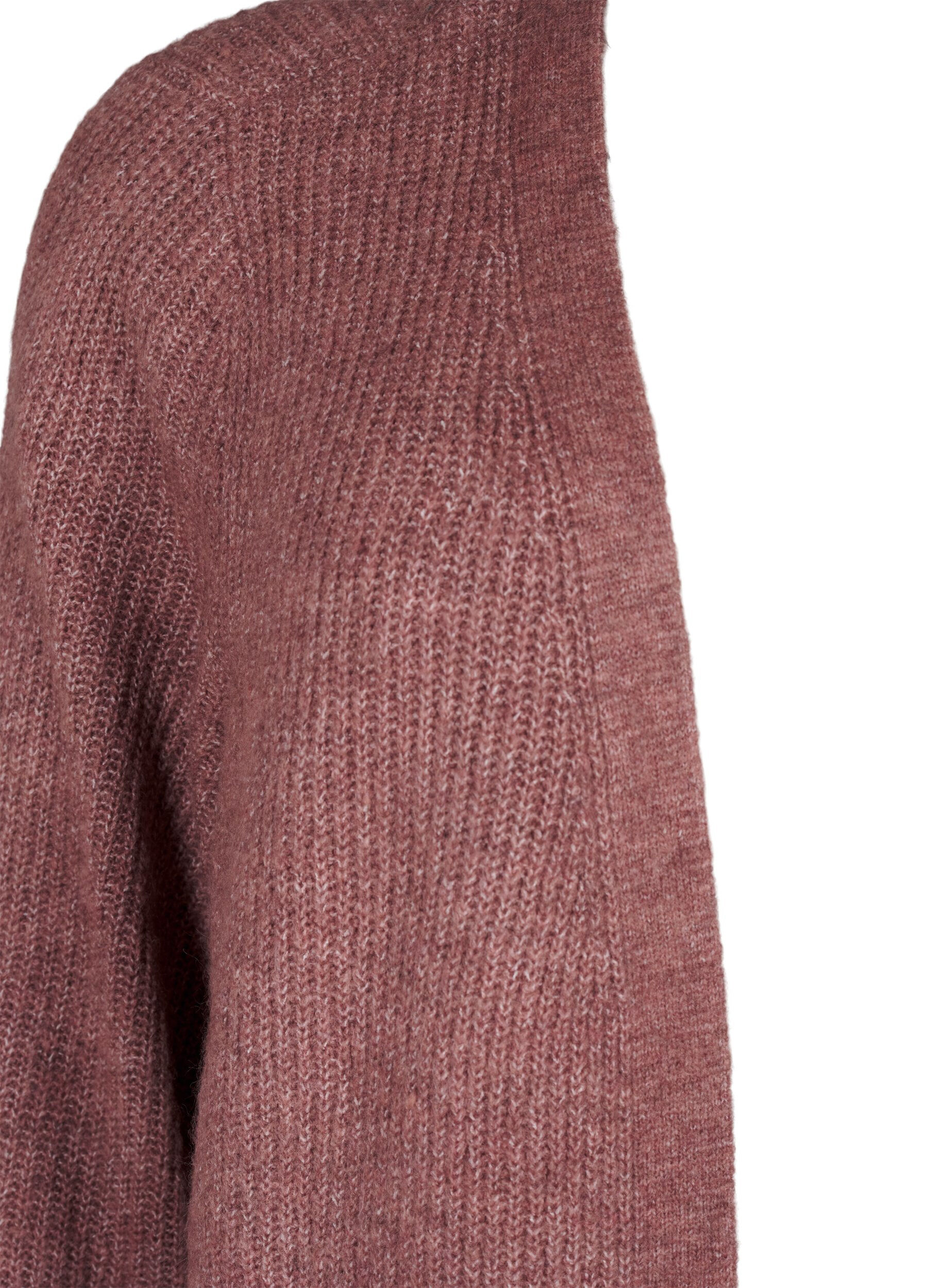 Zizzi FLASH - Ribbestrikket cardigan med splitter, Rose Brown Melange, Packshot image number 2