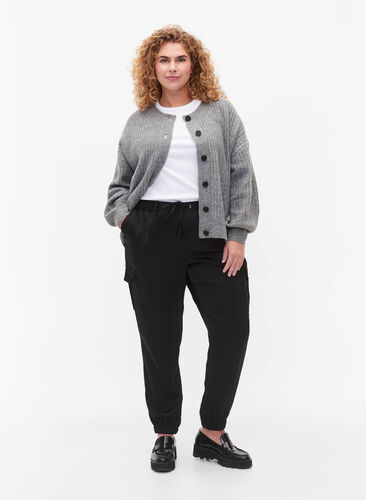 Strikket ribbestrikket cardigan med knapper, Medium Grey Melange, Model image number 2