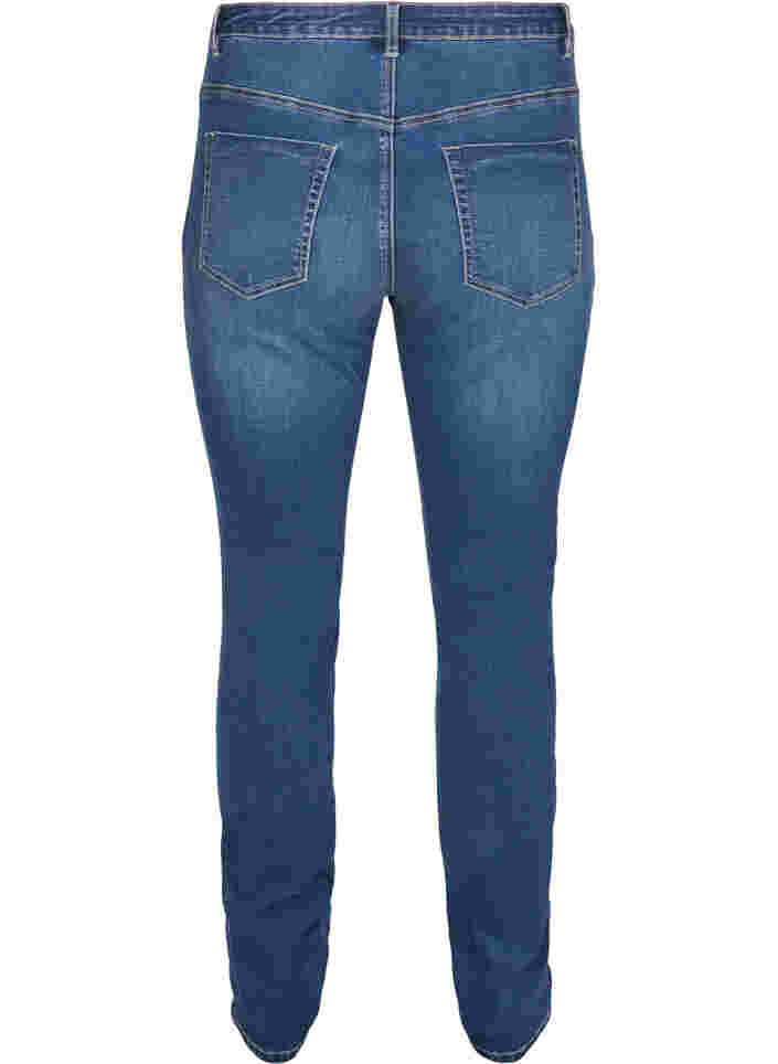 Nille jeans med høyt liv og broderi, Blue denim, Packshot image number 1